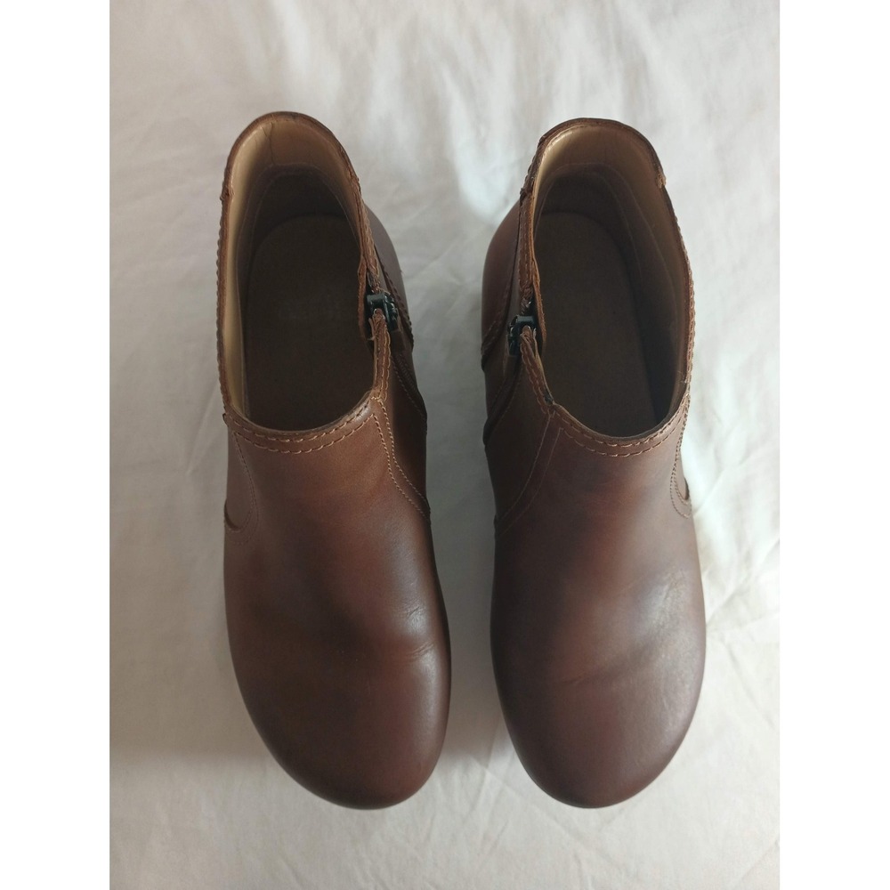 Dansko Barbara Brown Leather Ankle Boots Clog Booties Side Zip Womens Size 37 - Picture 3 of 9
